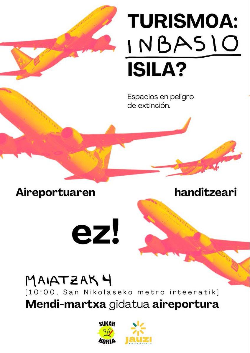 Domeka honetan aireportuaren handitzearen kontrako mendi martxa!

Deshazkunde turistikoa behar dugu!

Erdu zu be bai!