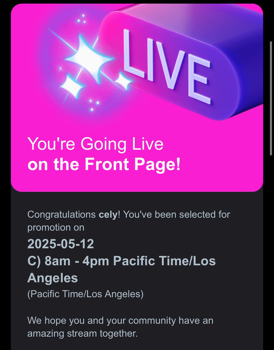 CelyyXO's tweet image. Got selected for front page on twitch for May 12th 🥹🥹🥹🥹 ahhh so exciting