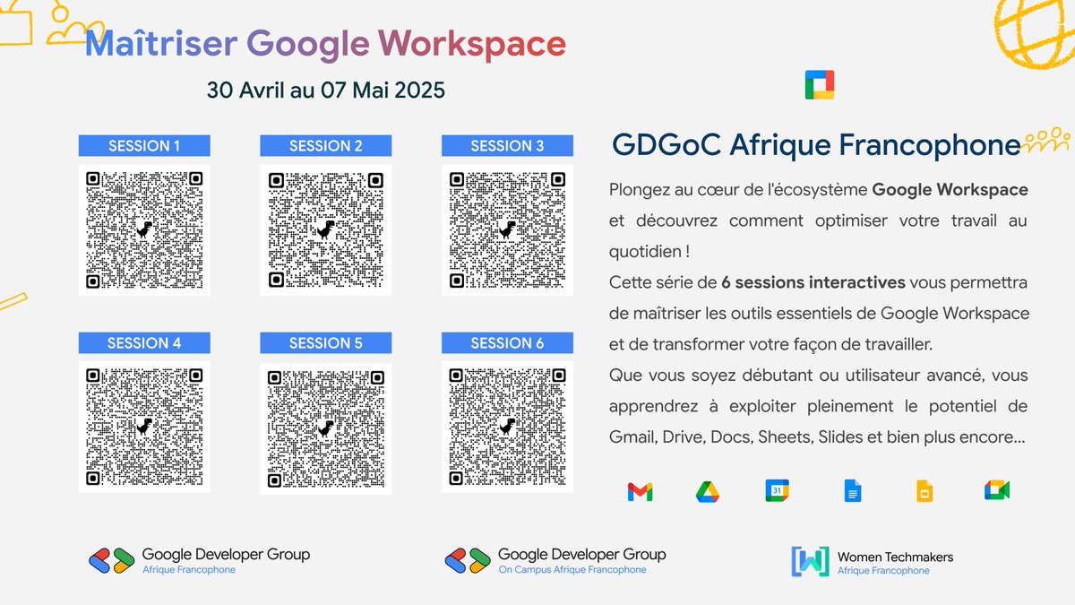 gdgocucbukavu's tweet image. 🥳 Plus que 3 jours avant le lancement officiel de la formation sur @GoogleWorkspace hostée par les GDGs on Campus Afrique Francophone 🚀

🎯 Avec :
-  de brillants orateurs
- des sujets bien structurés et adaptés
-  un certificat à la fin de la formation

#GDGoCAF

1/7