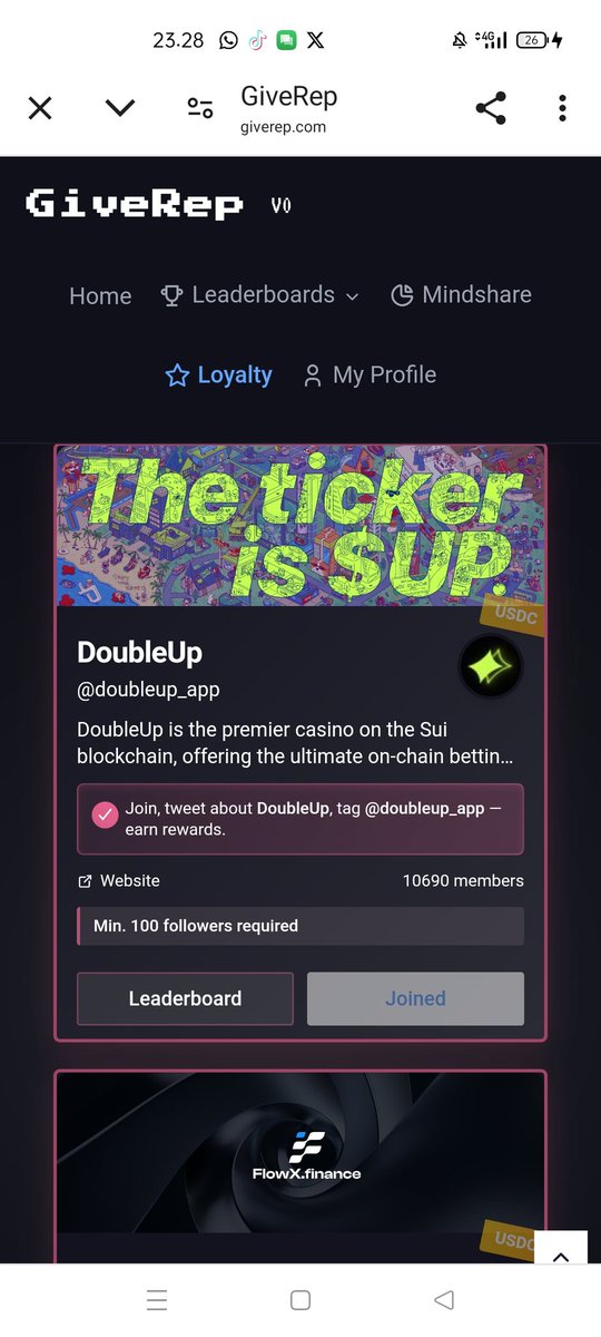 let's join loyality and join <a href="/doubleup_app/">DoubleUp</a> at @Giverep earn $REF