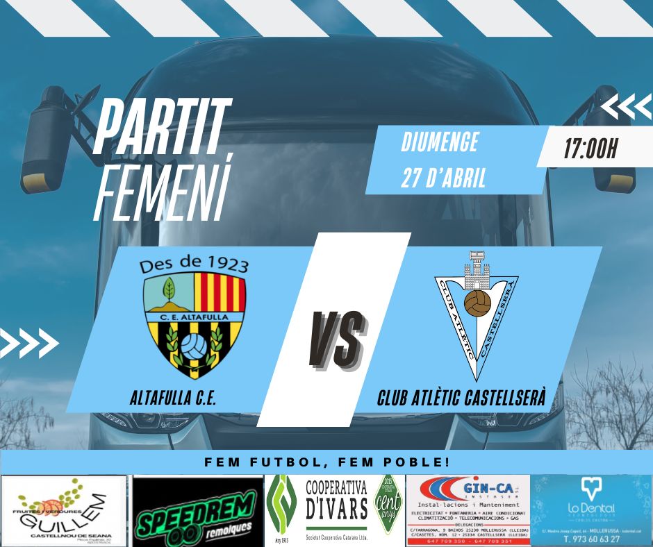 Club Atlètic Castellserà (@catcastellsera) on Twitter photo Aquesta tarda l'equip femení es desplaça a <a href="/CEAltafulla/">CE Altafulla</a> en l'últim desplaçament de la temporada.
#2divfem7 Aquesta tarda l'equip femení es desplaça a <a href="/CEAltafulla/">CE Altafulla</a> en l'últim desplaçament de la temporada.
#2divfem7
