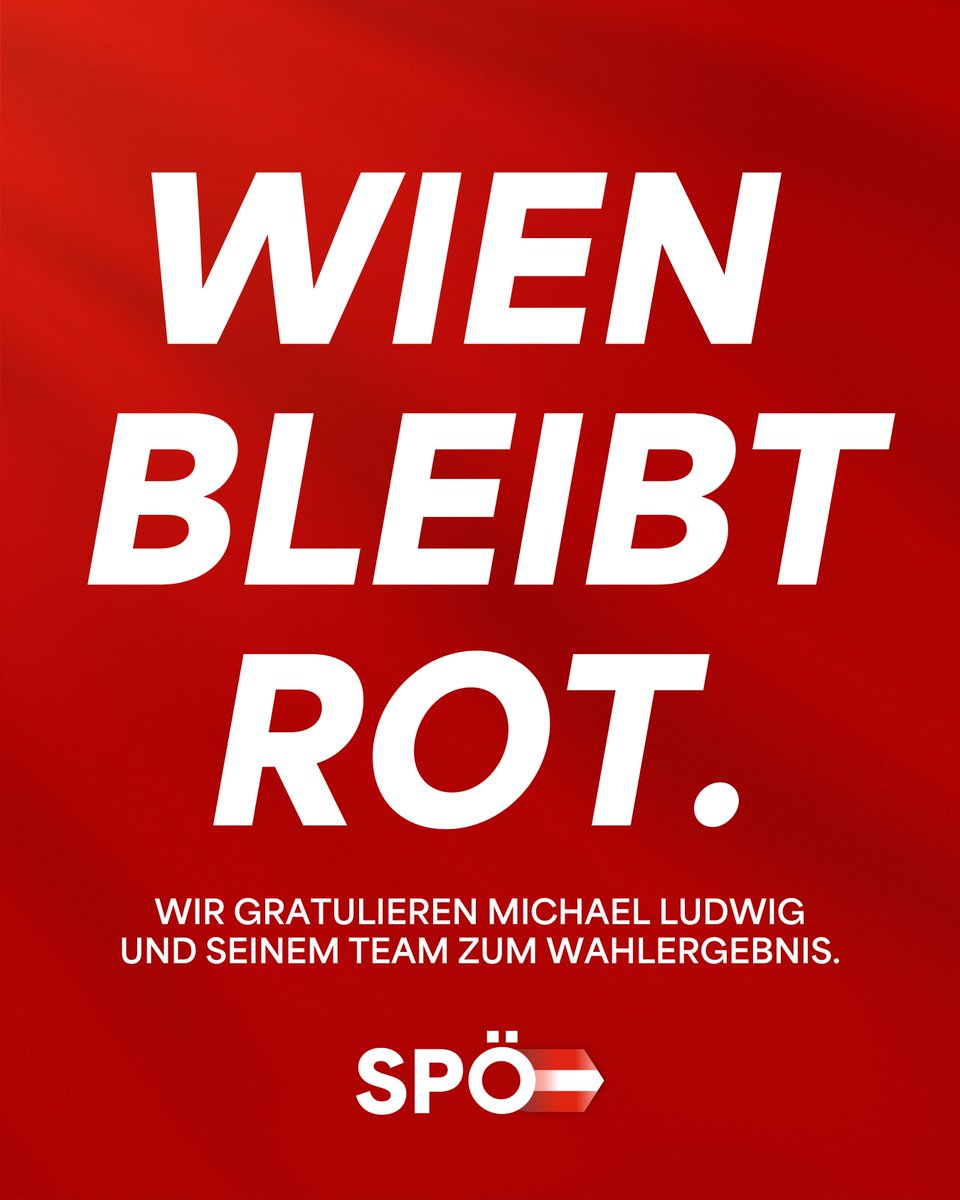 SPÖ (@spoe_at) on Twitter photo Wien bleibt rot! Wir gratulieren <a href="/BgmLudwig/">Michael Ludwig</a> und dem gesamten Team der <a href="/SP_Wien/">SPÖ Wien – Die Wienpartei</a> zum klaren Platz 1. #wienwahl2025 Wien bleibt rot! Wir gratulieren <a href="/BgmLudwig/">Michael Ludwig</a> und dem gesamten Team der <a href="/SP_Wien/">SPÖ Wien – Die Wienpartei</a> zum klaren Platz 1. #wienwahl2025