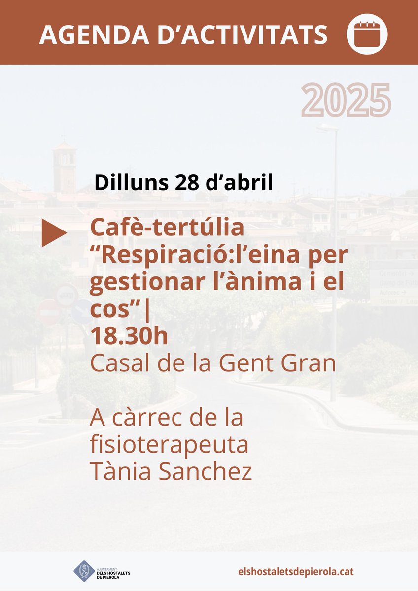 🟦📢 GENT GRAN |  Cafè-tertúlia amb la fisioterapeuta Tània Sanchez

🗓️ Dilluns 28 d'abril 18.30h al Casal de la Gent Gran

#hopierola #hostaletsdepierola