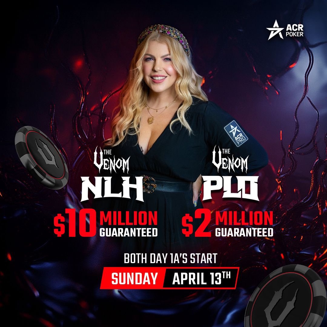 katelinds's tweet image. 🚨 GIVEAWAY 🚨
Win a $2650 Venom ticket TODAY! 
All you have to do is:
✅ Deposit $100+ on @ACR_POKER
✅ Tweet me your ACR username + #TheVenom
Winner picked at random today before Venom Late Reg ends!
No account? Sign up w/ code "katelin"! 🎟️🔥
