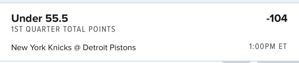 Alex__Monaco's tweet image. Knicks/Pistons 1st Quarter UNDER 55.5

#Knicks #Pistons #OverUnder