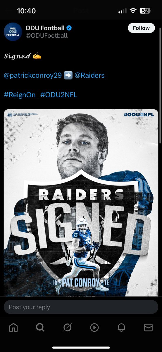 Former RMHS football player Pat Conroy signed with the Raiders yesterday!