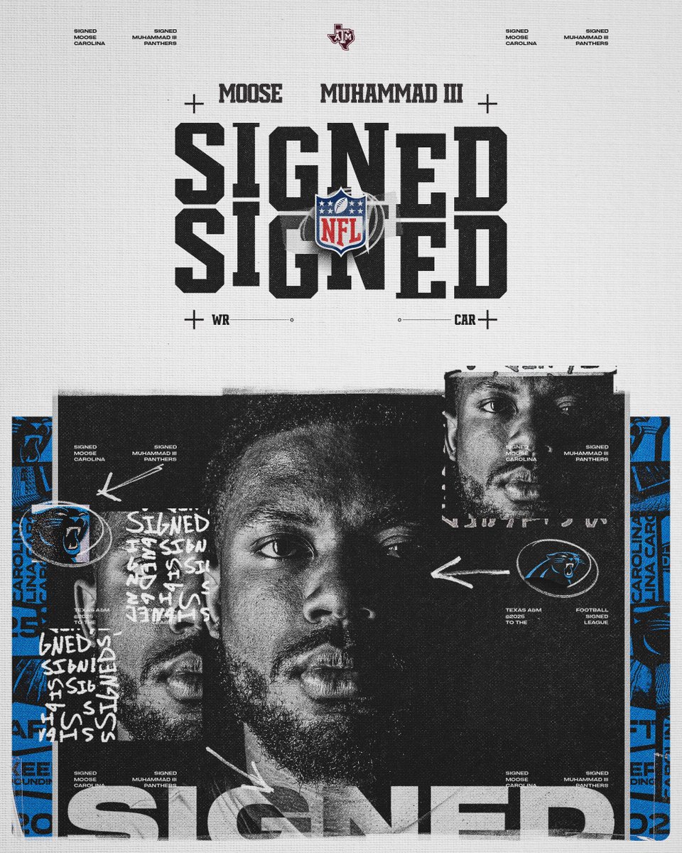 Texas A&M Football (@aggiefootball) on Twitter photo .<a href="/MooseMuhammad/">Muhsin Muhammad III</a> is a Carolina Panther ✍️
#GigEm x <a href="/Panthers/">Carolina Panthers</a> | #NFLAggies .<a href="/MooseMuhammad/">Muhsin Muhammad III</a> is a Carolina Panther ✍️
#GigEm x <a href="/Panthers/">Carolina Panthers</a> | #NFLAggies