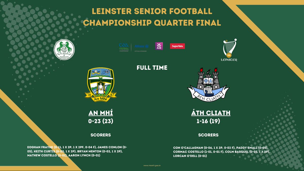 It’s a Meath victory over Dublin in the Leinster Senior Football Championship semi-final.

<a href="/BectiveStud/">Bective Stud Tearooms & Apartments</a> 

#MeathGAA #BectiveStud