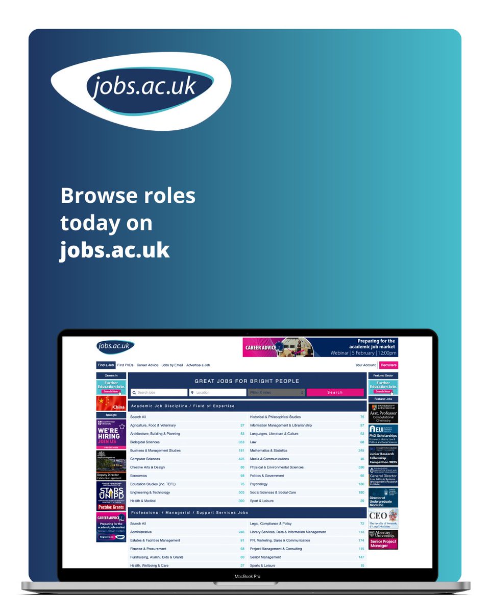 jobsacuk's tweet image. Browse thousands of roles in education on our website and start your career with us: jobs.ac.uk

#JobBoard #JobsinEducation #HigherEducation #FurtherEducation