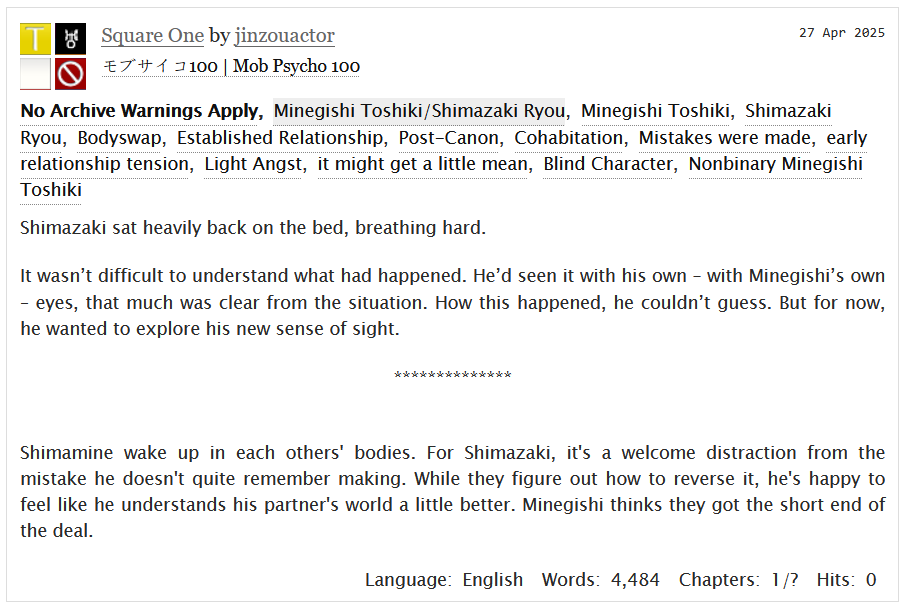 i wrote a shimamine bodyswap fic