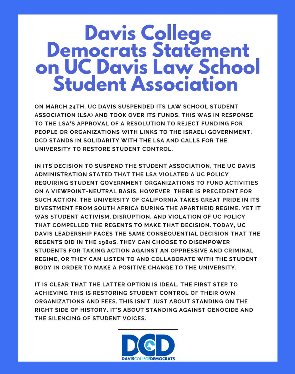 Our statement regarding the recent suspension of the UC Davis Law School Association (LSA).