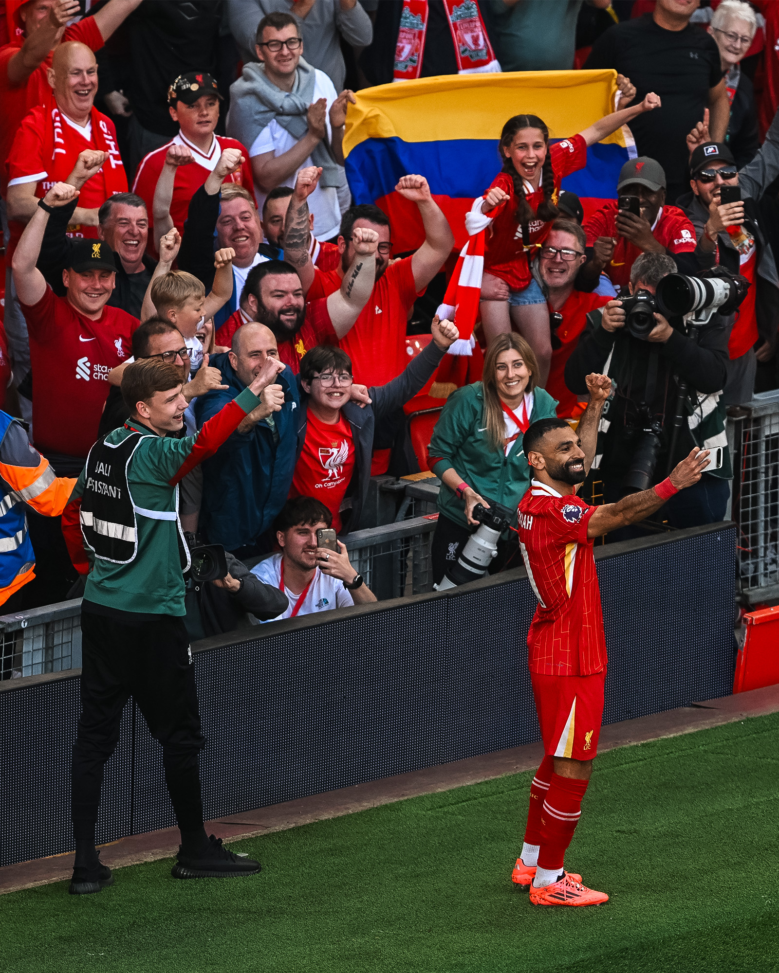 Salah celebrando su gol ante el Tottenham. Fuente: Liverpool en "X".