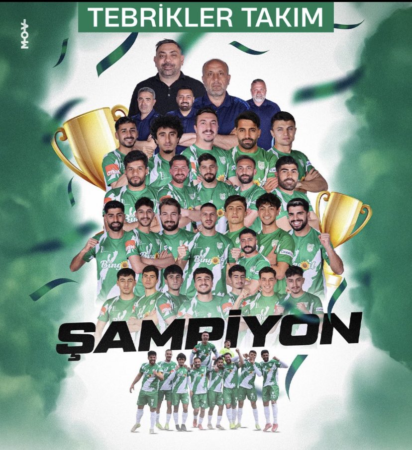 #Şampiyon12Bingölspor 🏆💚🤍

Bölgesel Amatör Lig 1. Grup’ta şampiyon olarak 3. Lig’e yükselen  takımımızı yürekten kutluyorum.

Bu önemli başarının emektarı olan  futbolcularımızı, teknik ekibimizi, yönetimimizi ve kıymetli taraftarlarımızı da ayrıca tebrik ediyorum.