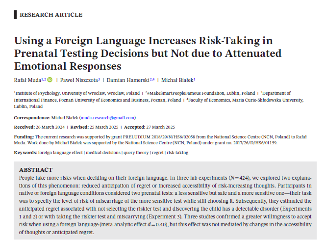 mbialek82's tweet photo. When hospitals treat patients in their second language, they may unknowingly influence critical medical decisions. Our new research reveals a troubling pattern with serious ethical implications. #PatientRights #HealthcareEthics https://t.co/D5OlP8sF2H