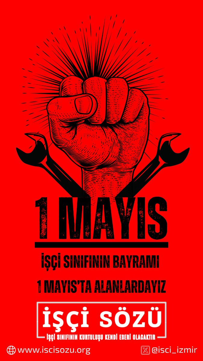 HAYDİ 1 MAYISA ! ✌️
1 Mayıs birlik mücadele dayanışma gününde alanlarda Taleplerimizi 
 İşçi sözü pankartı ile birlikte haykırmaya davet ediyoruz. 

Barajsız sendika

Yasaksız Grev

Güvenceli iş

İstiyoruz!
