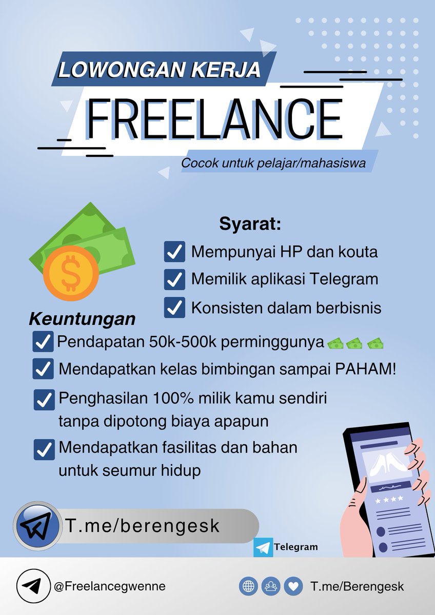 yeriilkim's tweet photo. aku ada loker freelance nih, ada yang minat join? #zonauang #ZonaBA https://t.co/1f92y0H7xY