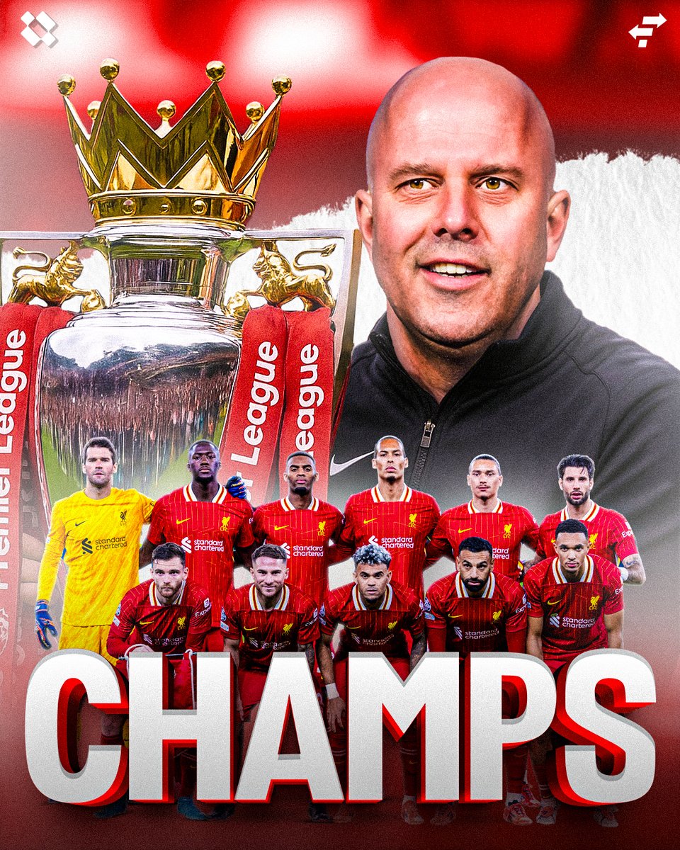 AnfieldWatch's tweet photo. Liverpool are the 2024-25 Premier League CHAMPIONS! 🙌 https://t.co/6jGLDf757e
