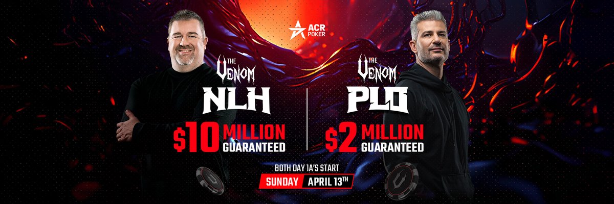 CSurvivor2013's tweet image. 🎟 VENOM TICKET ALERT! 🎟
$2,650 ticket up for grabs — and it could be YOURS!
Here’s how to win:
✅ Deposit $100+ on @ACR_POKER
✅ Drop a tweet with your ACR username + #TheVenom and tag me!

🚀Winner chosen at random before late registration closes — don’t miss out! 
🔥