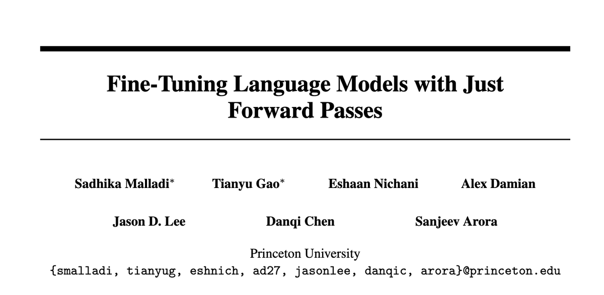 I’ve been looking for finetuning methods that use less memory than backpropagation, and came across this super clean "forward pass only" method called MeZo.

It uses less than 1/12th of the memory backprop requires by leveraging gradient-less updates.