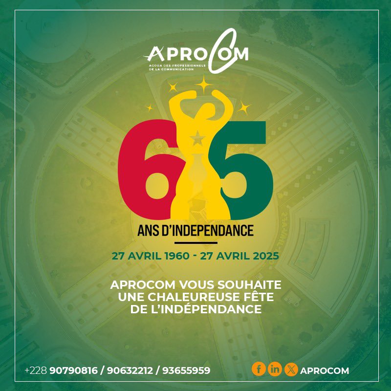 Cela fait 65 ans maintenant que le Togo avance, porté par le rêve et l’audace de ses filles et fils.

Merci à tous les professionnels de la communication qui, par leur engagement et leur talent, contribuent à faire rayonner notre pays.

Bonne fête de l’Indépendance à tou.tes!