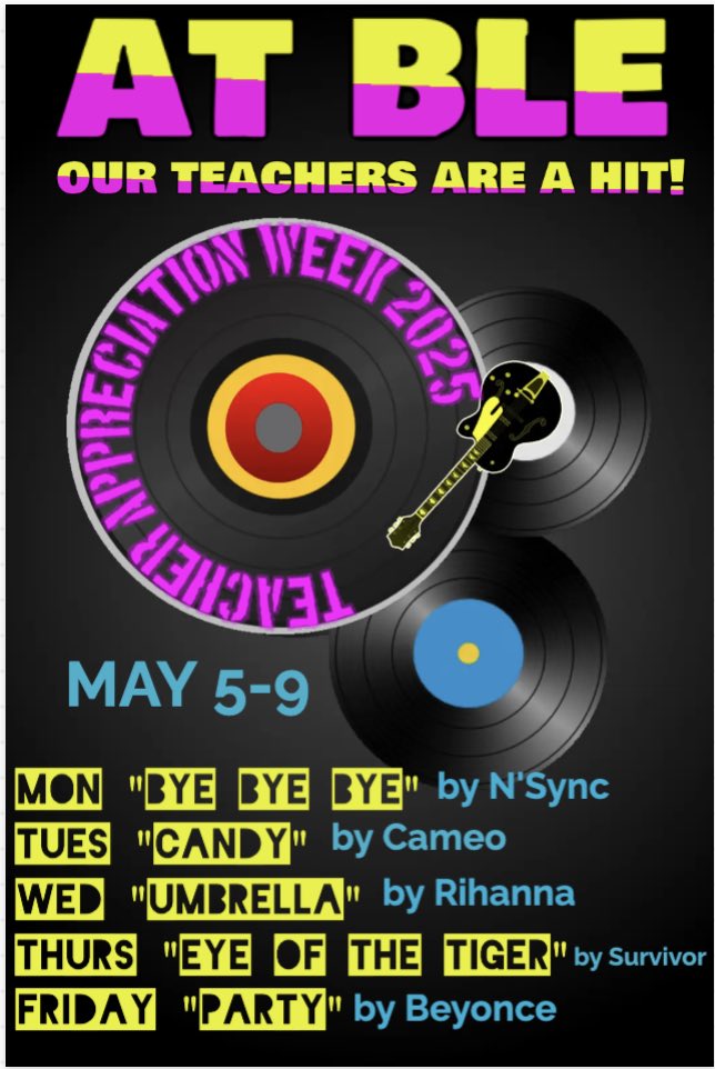 Coming Soon...Teacher Appreciation Week 2025 <a href="/BLELancaster/">Belt Line Elementary</a>. 💿🎙️🎵