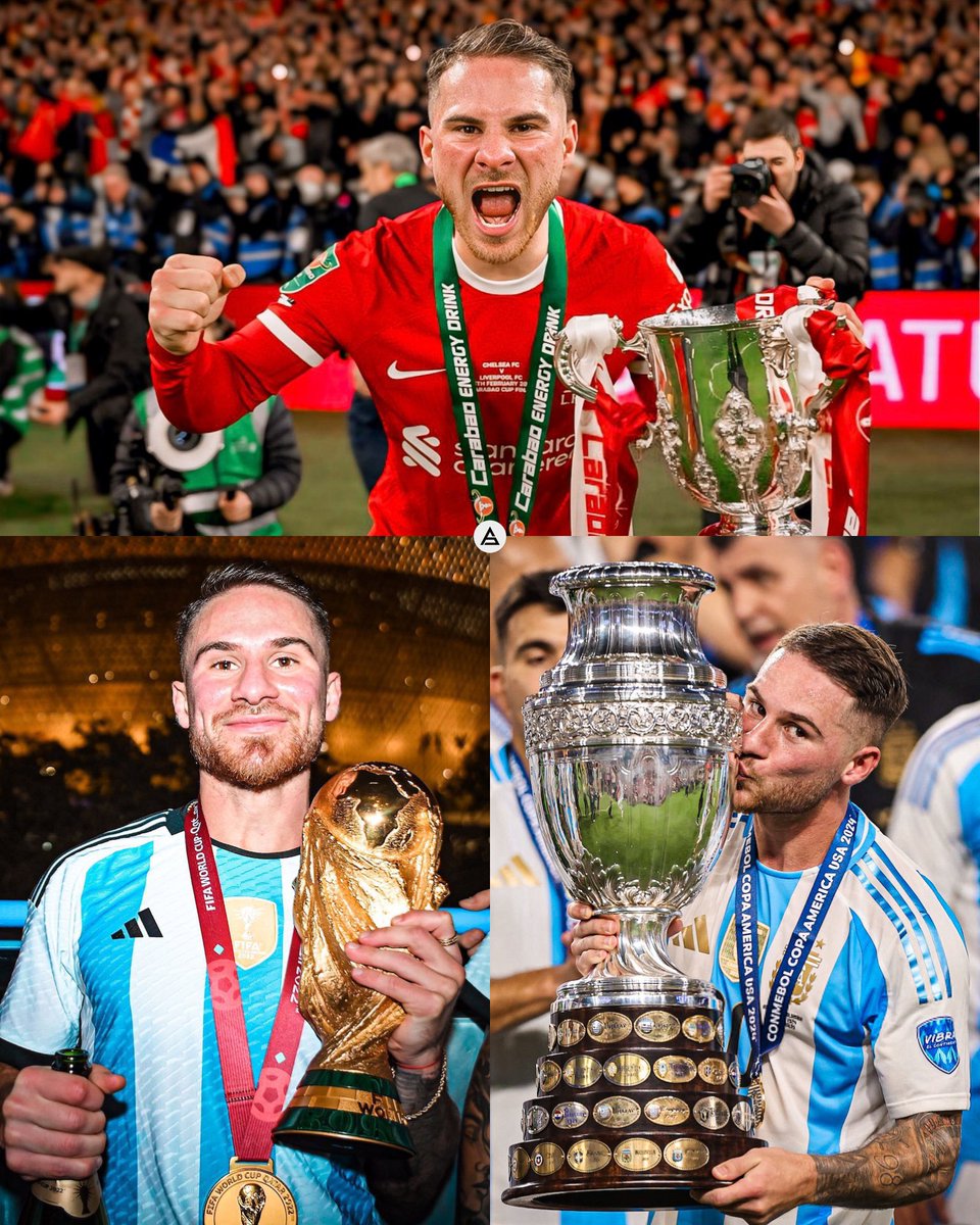 ✨🇦🇷Alexis Mac Allister è campione :

🏆Primera Nacional 2017 con AAAJ.
🏆Liga Argentina 2020 con Boca.
🏆Finalissima 2022 con Argentina.
🏆Mondiale 2022 con Argentina.
🏆Carabao Cup 2024 con Liverpool.
🏆Coppa América 2024 con Argentina.
🏆Premier League 2025 con Liverpool.