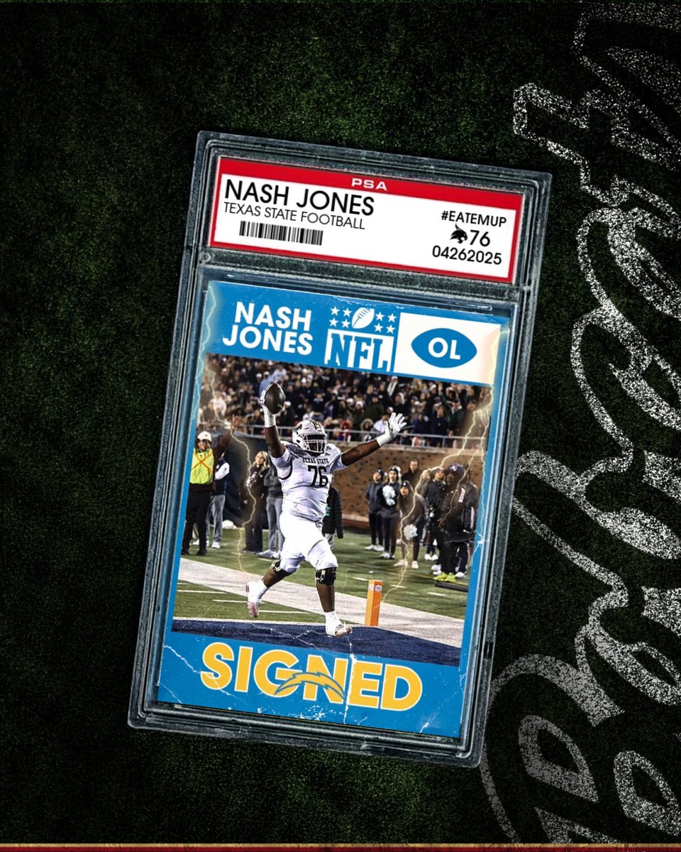 Texas State Football (@txstatefootball) on Twitter photo Nash Jones headed west๐ด
Congrats Nash Jones on signing with the <a href="/chargers/">Los Angeles Chargers</a>
#EatEmUp Nash Jones headed west๐ด
Congrats Nash Jones on signing with the <a href="/chargers/">Los Angeles Chargers</a>
#EatEmUp