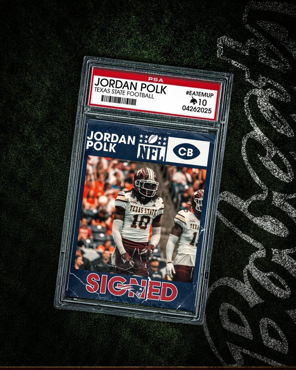 Texas State Football (@txstatefootball) on Twitter photo San Moโก๏ธ Mass
Congrats to Jordan Polk for signing with the <a href="/Patriots/">New England Patriots</a> โผ๏ธ
#EatEmUp San Moโก๏ธ Mass
Congrats to Jordan Polk for signing with the <a href="/Patriots/">New England Patriots</a> โผ๏ธ
#EatEmUp