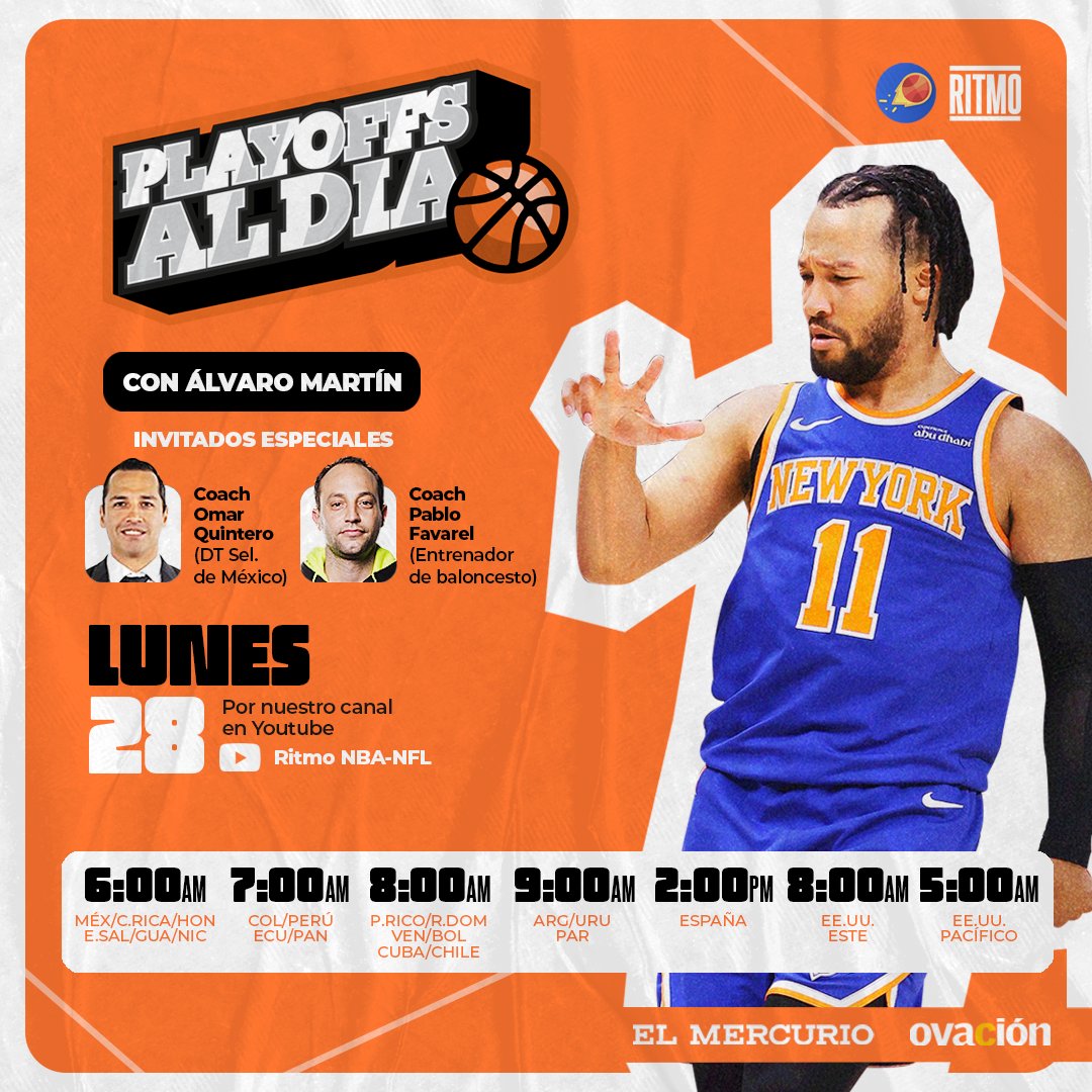 LUNES DE PLAYOFFS AL DÍA

A falta de uno, <a href="/AlvaroNBAMartin/">Álvaro Martín</a> es acompañado de DOS entrenadores para mañana: <a href="/omarquintero_11/">Omar Quintero Pereda</a> y <a href="/pablofavarel/">Pablo Favarel</a>.

Muchísimo de qué hablar. ¡Los esperamos!