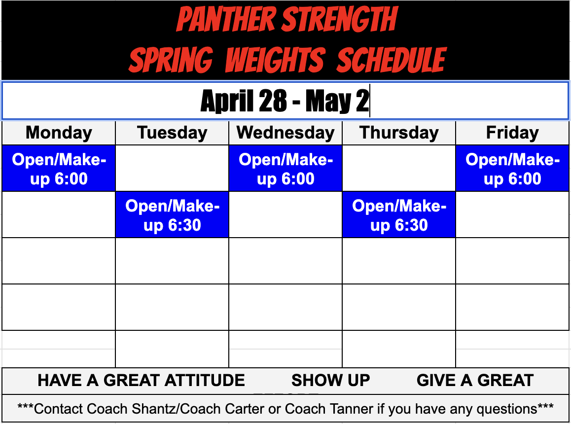 Weight Sched for the week. AE can get a make up if you missed last week!