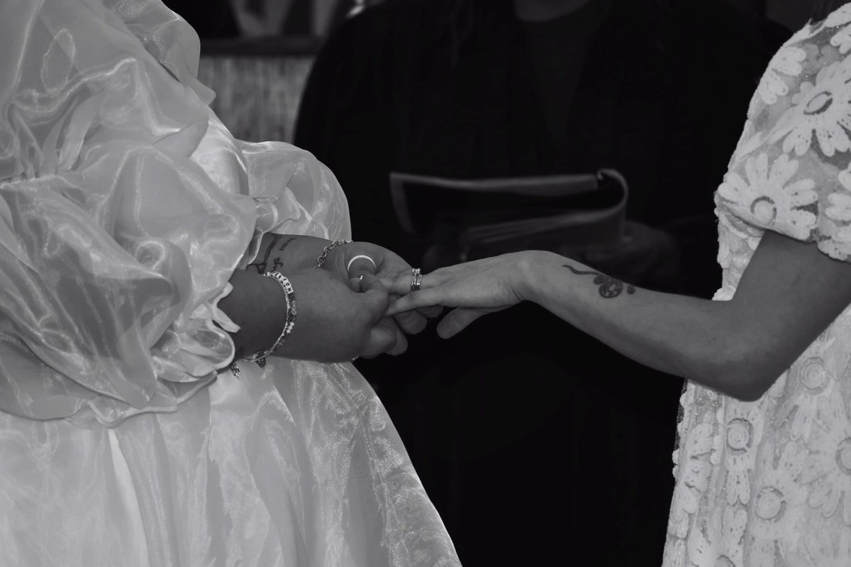 leosqueerworld's tweet image. In honor of lesbian visibility week. 
Can’t believe I married the love of my life back in September. 🩷🤍🧡