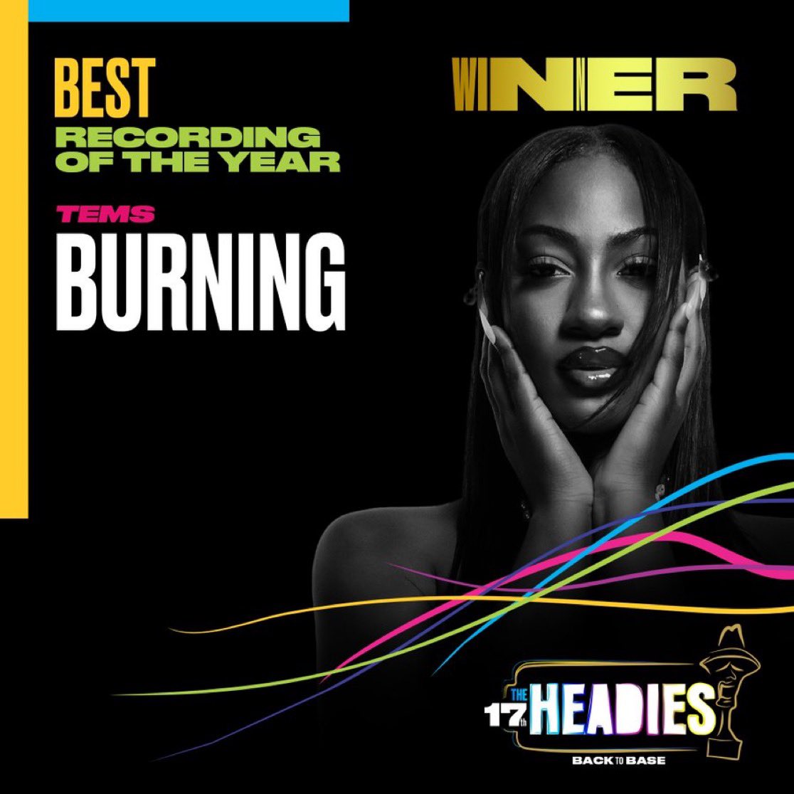 The award for the “Best Recording Of The Year” goes to “BURNING” by  <a href="/temsbaby/">TEMS</a>