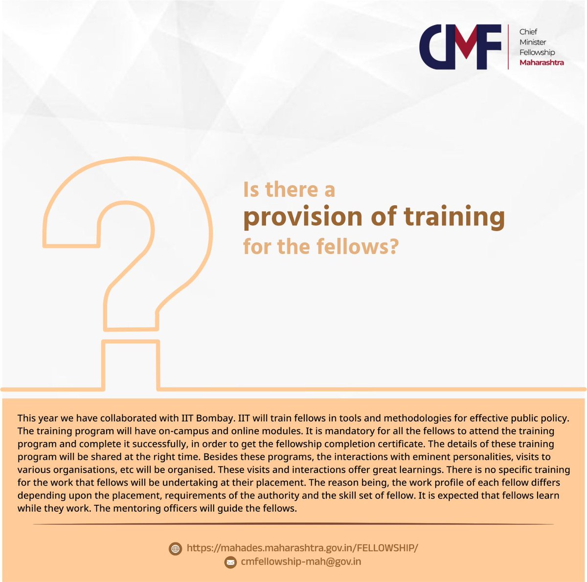 Fueling young minds through structured learning and real-world exposure. Our collaboration with IIT Bombay ensures fellows are equipped with the right tools to drive impact.

Ready to take the leap!
mahades.maharashtra.gov.in/FELLOWSHIP/ APPLY NOW 

Deadline for application: 05.05.2025 

This