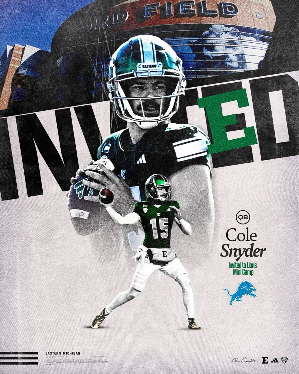NOT👏DONE👏YET👏

Cole Snyder has been invited to NFL Rookie Minicamp with the Detroit Lions 👀🙌

📰 tinyurl.com/2auzxaqy

#EMUEagles ⛓️ #ETOUGH