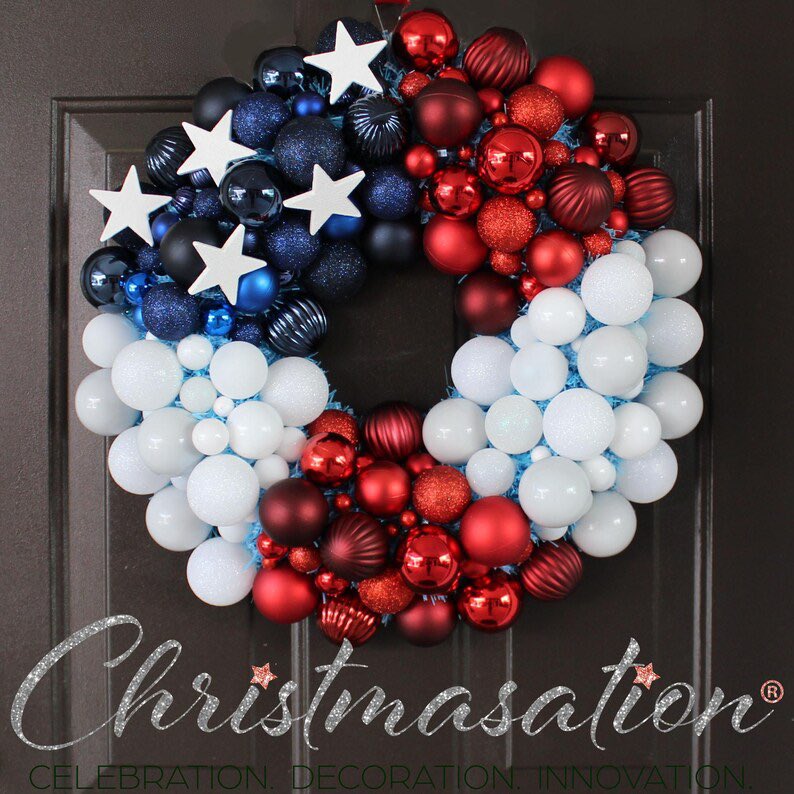 christmasation's tweet photo. This Red White and Blue Bauble Wreath is the perfect decorating piece to celebrate your patriotism.
https://t.co/xszuJjPmcP
#fourthofjuly #fourthofjulywreath #baublewreath #patrioticwreath #americawreath #veteran
#serviceperson #memorialday #Godblesstheusa https://t.co/WsE2qSMrQA
