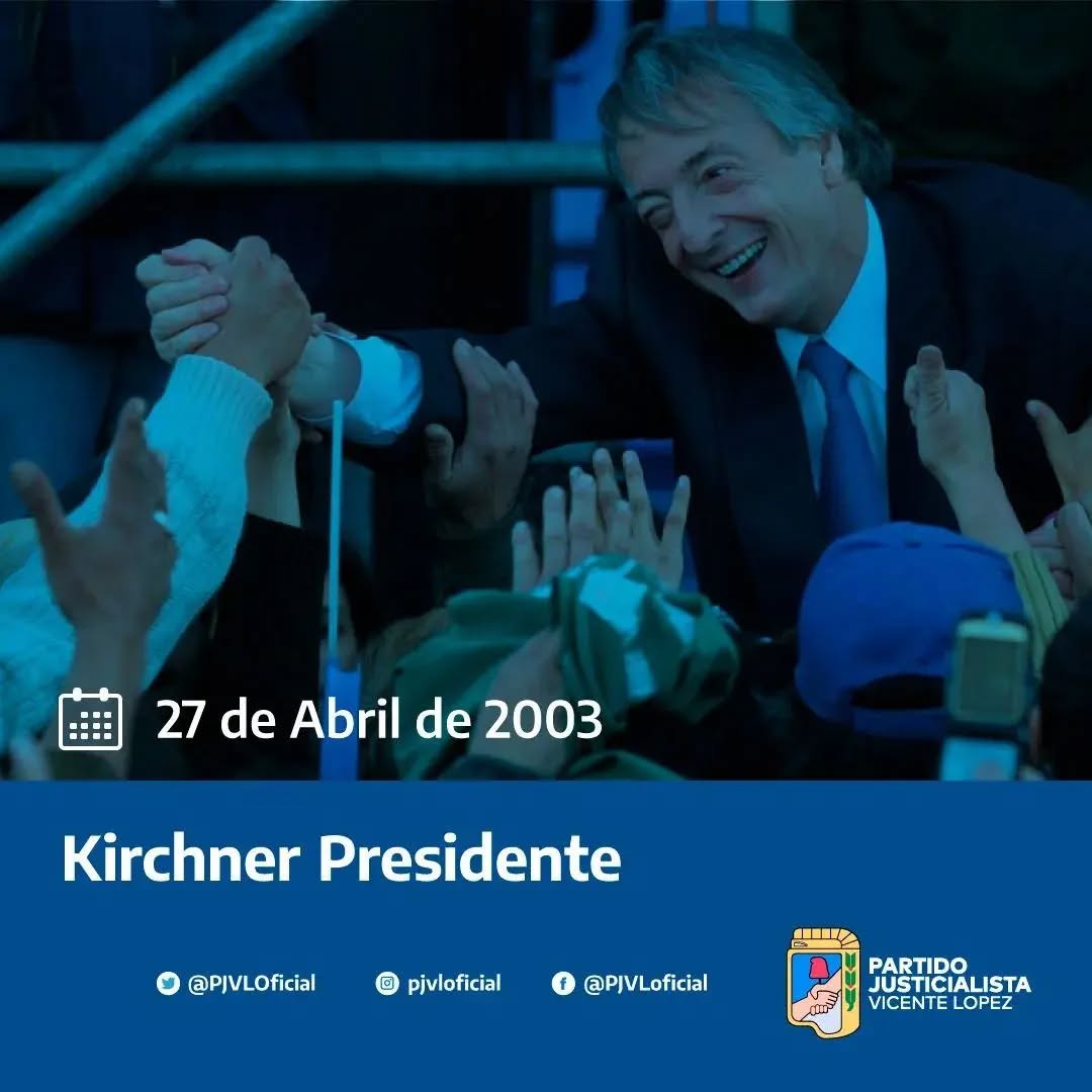 KIRCHNER PRESIDENTE • 📅 27 de Abril de 2003 

Un día cómo hoy, hace 22 años,  venía a proponernos un sueño y comenzaba a escribirse una historia que cambiaría nuestras vidas para siempre.

#nestorvive 🐧💕