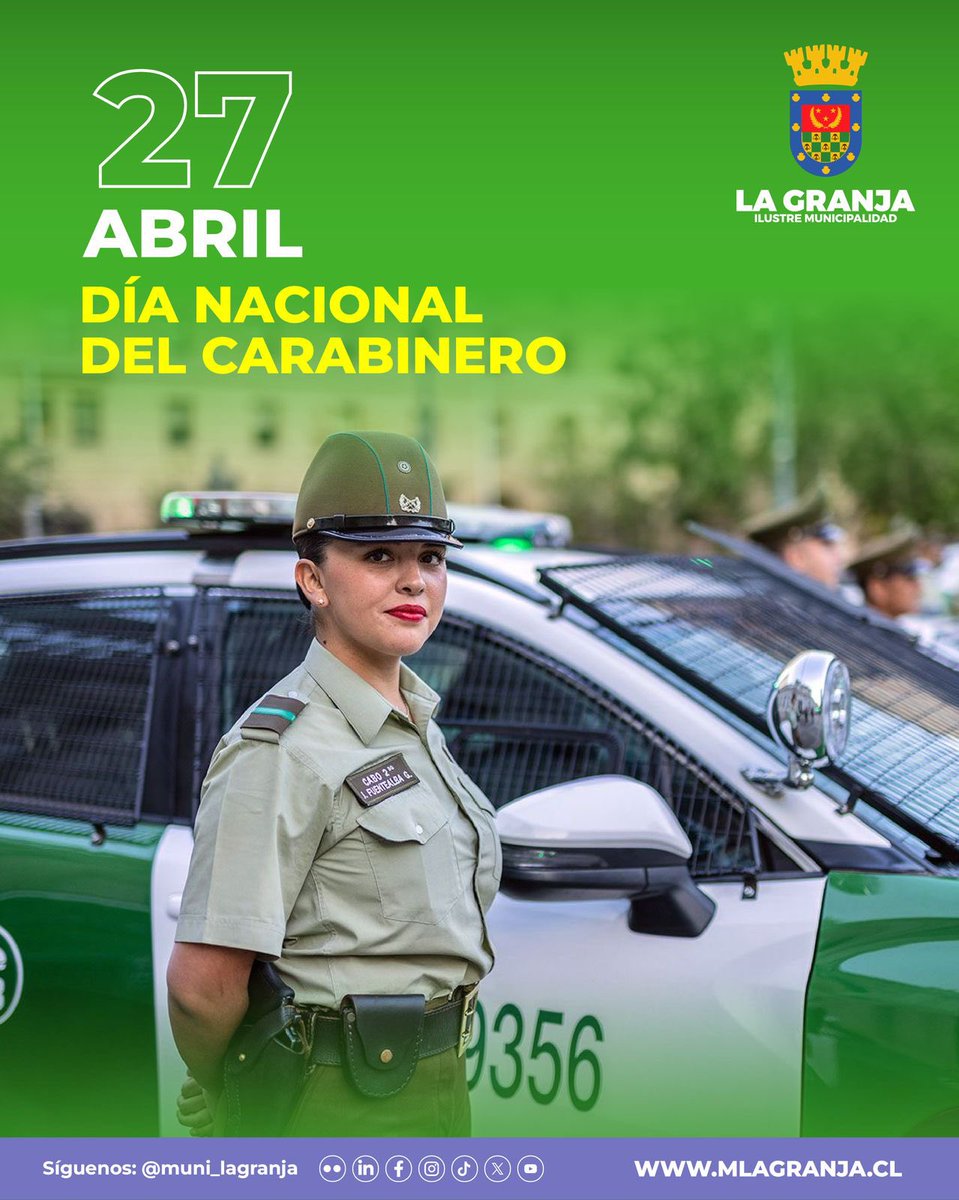 Hoy saludamos con cariño a todos y todas las carabineras que trabajan día a día en La Granja, acompañando a nuestra comunidad y protegiendo nuestros barrios.

Gracias por su compromiso, cercanía y vocación de servicio. ¡Feliz Día del Carabinero! <a href="/Carabdechile/">Carabineros de Chile</a> 

#DíaDelCarabinero