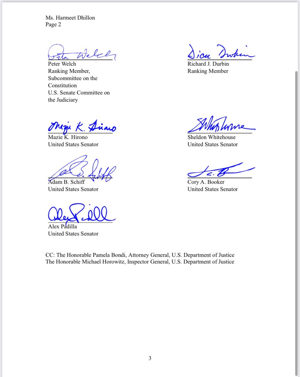 Senate Democrats are mad at <a href="/HarmeetKDhillon/">Harmeet K. Dhillon</a>.

<a href="/AAGDhillon/">AAGHarmeetDhillon</a> is refocusing the Civil Rights Division on President Trump’s priorities on which he campaigned.

Not jailing pro-life Christians.

Elections have consequences.

Lawyer up, Lawfare Democrats.

Nobody is above the law.