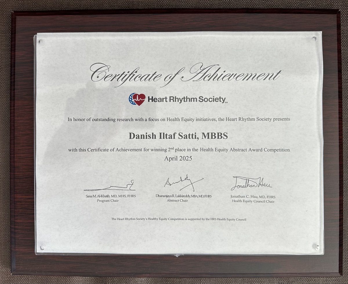 Satti_DI's tweet image. ✨ Exciting few days at #HRS2025 @HRSonline — winning 2nd place at the #HealthEquity award competition for our #SDOH and time to AFib ablation study, and presenting our work on sarcopenia and AFib ⚡️
So grateful to my mentors and AF research team at @hopkinsheart #EPeeps