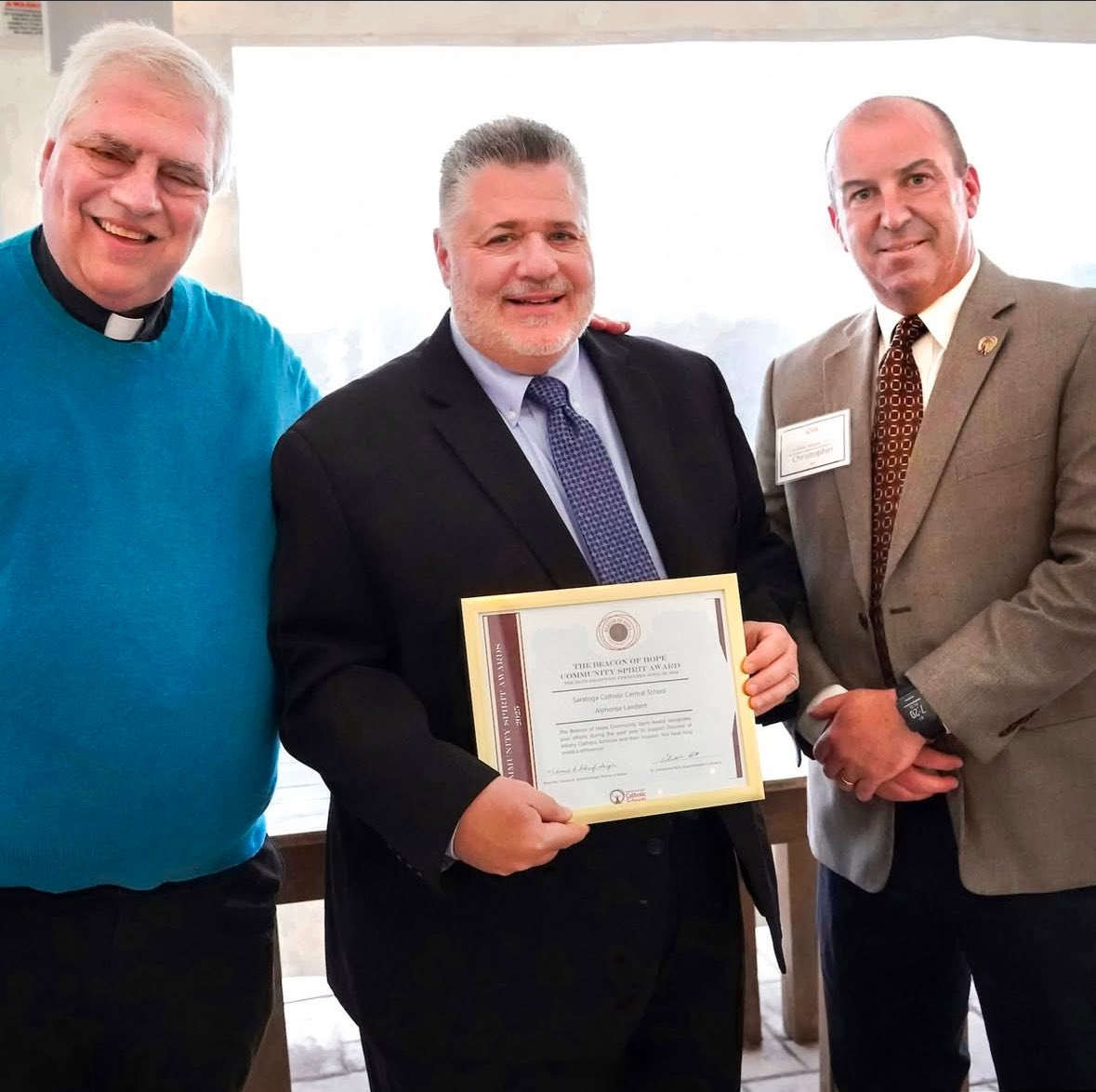 Congratulations to our Beacon of Hope Award winner, Coach Alphonse Lambert ’84!

Coach was recognized alongside other award winners from across our diocese for his service to Catholic education during the Hope Reception at June Farms on Friday.