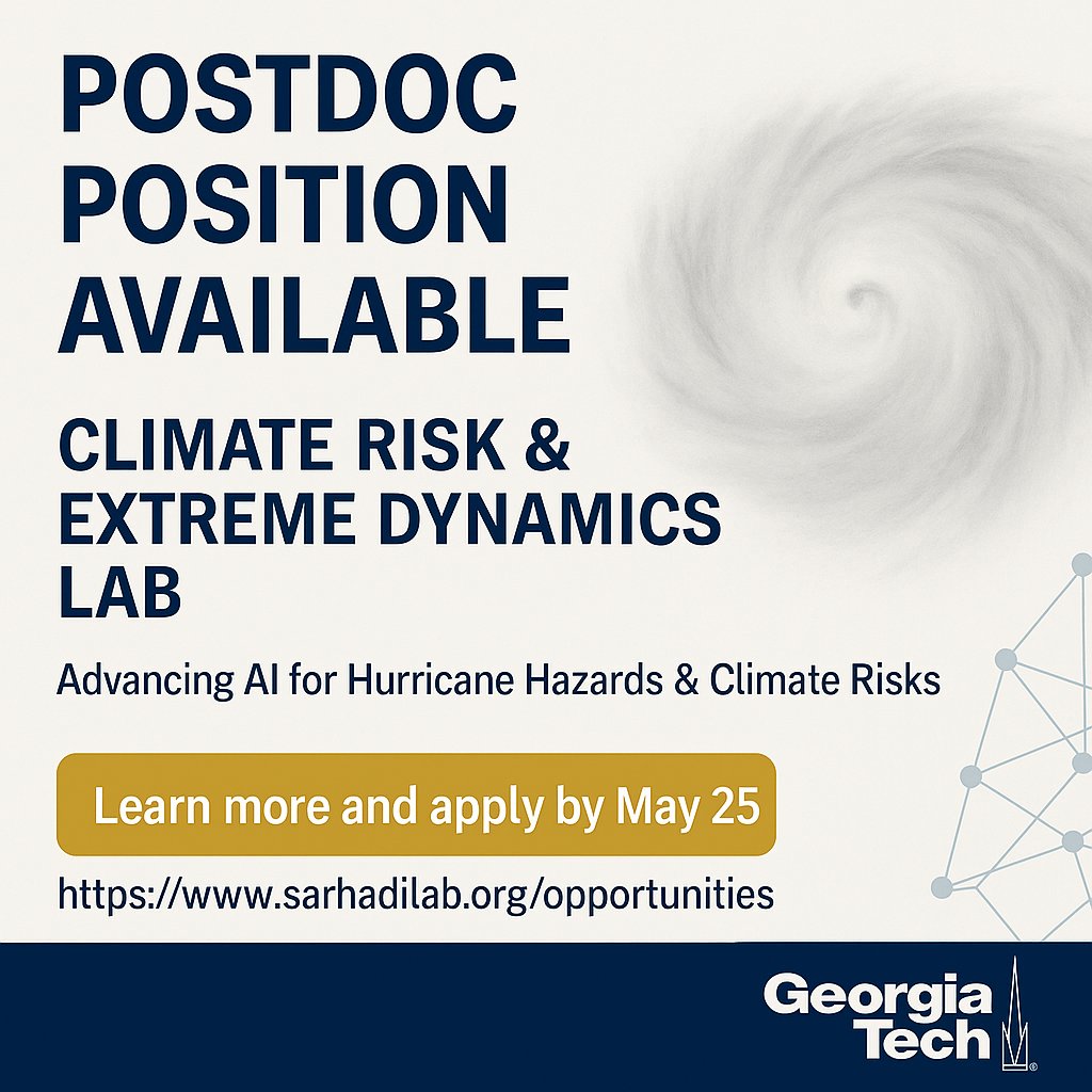 🚨 We are hiring! 🚨
Postdoct Position at <a href="/GeorgiaTech/">Georgia Tech</a>!
Join our lab for a two-year project advancing physics-informed machine learning to predict hurricane-induced hazards and develop adaptation strategies.
sarhadilab.org/opportunities
#Postdoc #ML #TropicalCyclone #AI #Resilience