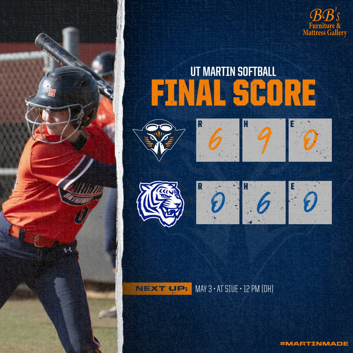 UT Martin Athletics (@utmsports) on Twitter photo That's a series win!
The <a href="/UTMSoftball/">UT Martin Softball</a> team took the series against TSU with a 6-0 win Sunday!
🥎: Hustey - 2-for-3, 1 R, 2 RBI
🥎: A. Scott - 1-for-3, 1 R, 3 RBI, 2B
🥎: Green - 6.0 IP, 0 R, 5 K
#MartinMade That's a series win!
The <a href="/UTMSoftball/">UT Martin Softball</a> team took the series against TSU with a 6-0 win Sunday!
🥎: Hustey - 2-for-3, 1 R, 2 RBI
🥎: A. Scott - 1-for-3, 1 R, 3 RBI, 2B
🥎: Green - 6.0 IP, 0 R, 5 K
#MartinMade