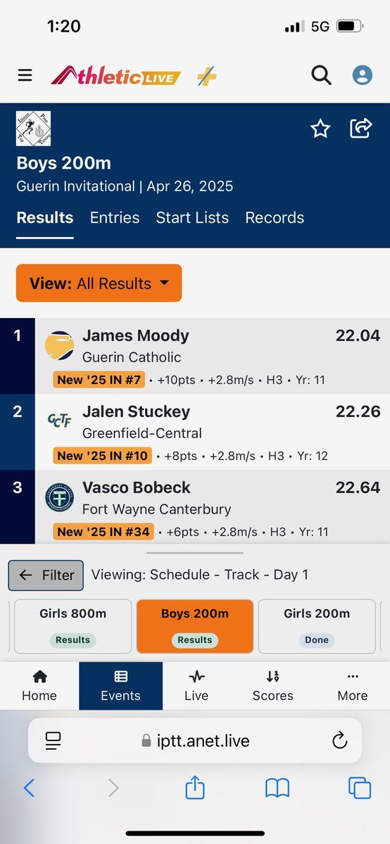 jamesmoody08's tweet image. Two new personal and school records in the 100 (11.11) and 200 (22.04) meter dashes.