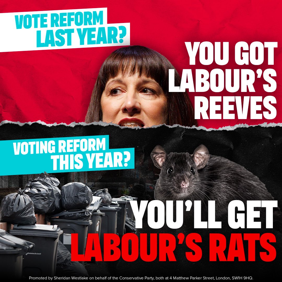 Vote Reform, get Labour.

The only way to stop Labour is to Vote Conservative on 1st May. Don't make the same mistake again! spkl.io/6013fL8E9