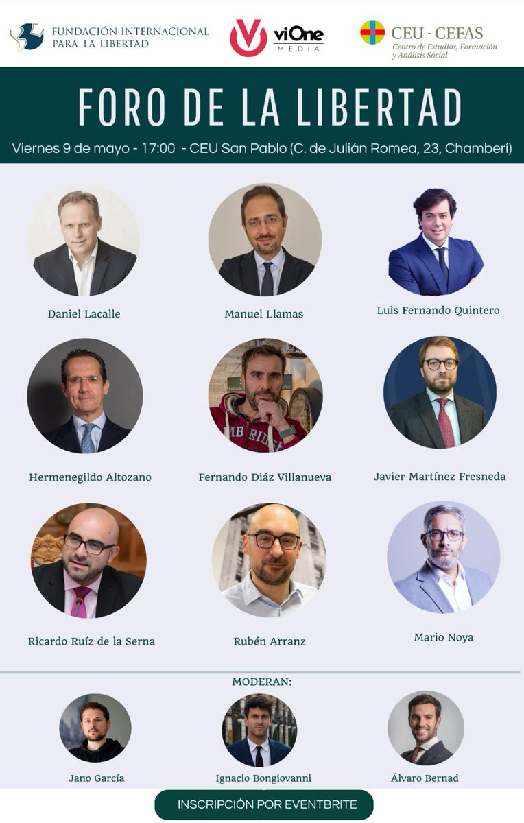 ESPAÑA 🇪🇸 | Inscripción al Foro de la libertad hasta completar aforo.
Inscripciones: eventbrite.es/e/entradas-for…