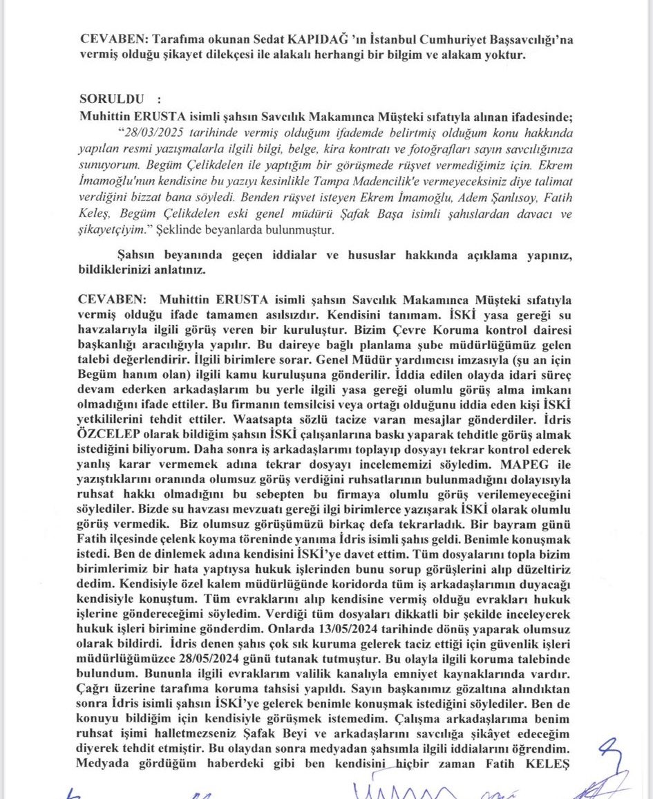 İSKİ GENEL MÜDÜRÜ ŞAFAK BAŞA NEDEN GÖZALTINA ALINDI?

İŞTE CEVABI:
Adamın biri İSKİ’ye maden ruhsatı başvurusu yapıyor. İSKİ, Bakanlığa bağlı MAPEG’e soruyor, “Buraya ruhsat vermek uygun mu?” MAPEG açıkça “Uygun değil” diyor. İSKİ de doğal olarak ruhsatı vermiyor.

Sonrası mı? Bu