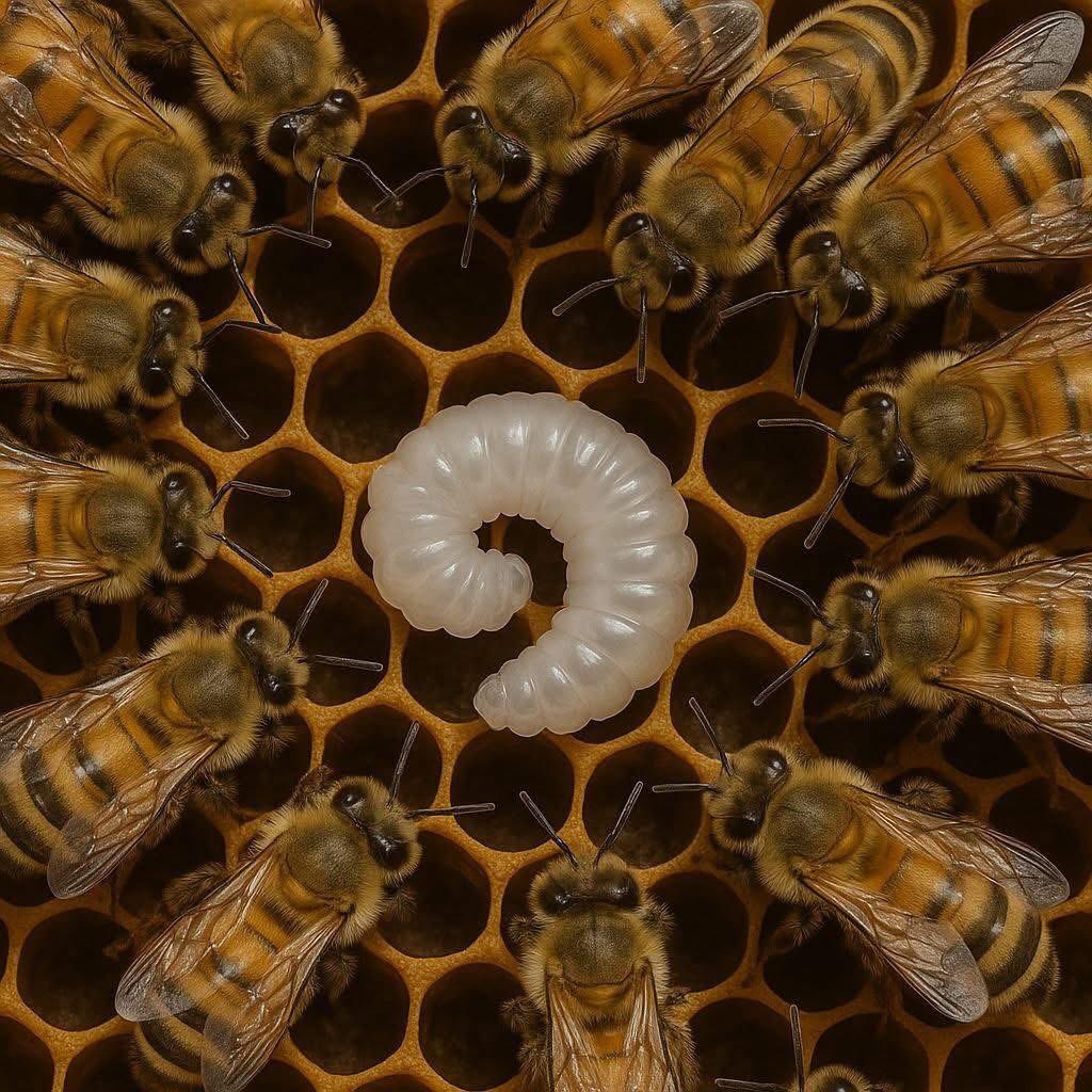 MildlyInteres's tweet photo. Bees Hold a Hidden Wisdom

When a beehive loses its queen—the one life-giver and unifier of their intricate society—it faces a quiet catastrophe. The rhythm of the colony slows. No new eggs mean no future, and within weeks, extinction looms.

But the bees don’t fall into chaos. They don’t wait for rescue.

Instead, they act—swiftly, intelligently, instinctively. What follows is one of nature’s most remarkable responses to crisis.

It begins with an unexpected decision.

From among the countless ordinary larvae—destined to become ordinary worker bees—a few are chosen. They aren’t special. They weren’t born different. But their destiny is about to change.

These chosen few are fed something extraordinary: royal jelly—a potent, nutrient-rich secretion from specialized nurse bees. It’s more than food; it’s a signal. A biological switch.

Fed exclusively on this substance, one larva’s body begins to transform. It grows larger, stronger. Its lifespan extends nearly twentyfold. It will no longer serve. It will reign.

The queen is not born. She is made.