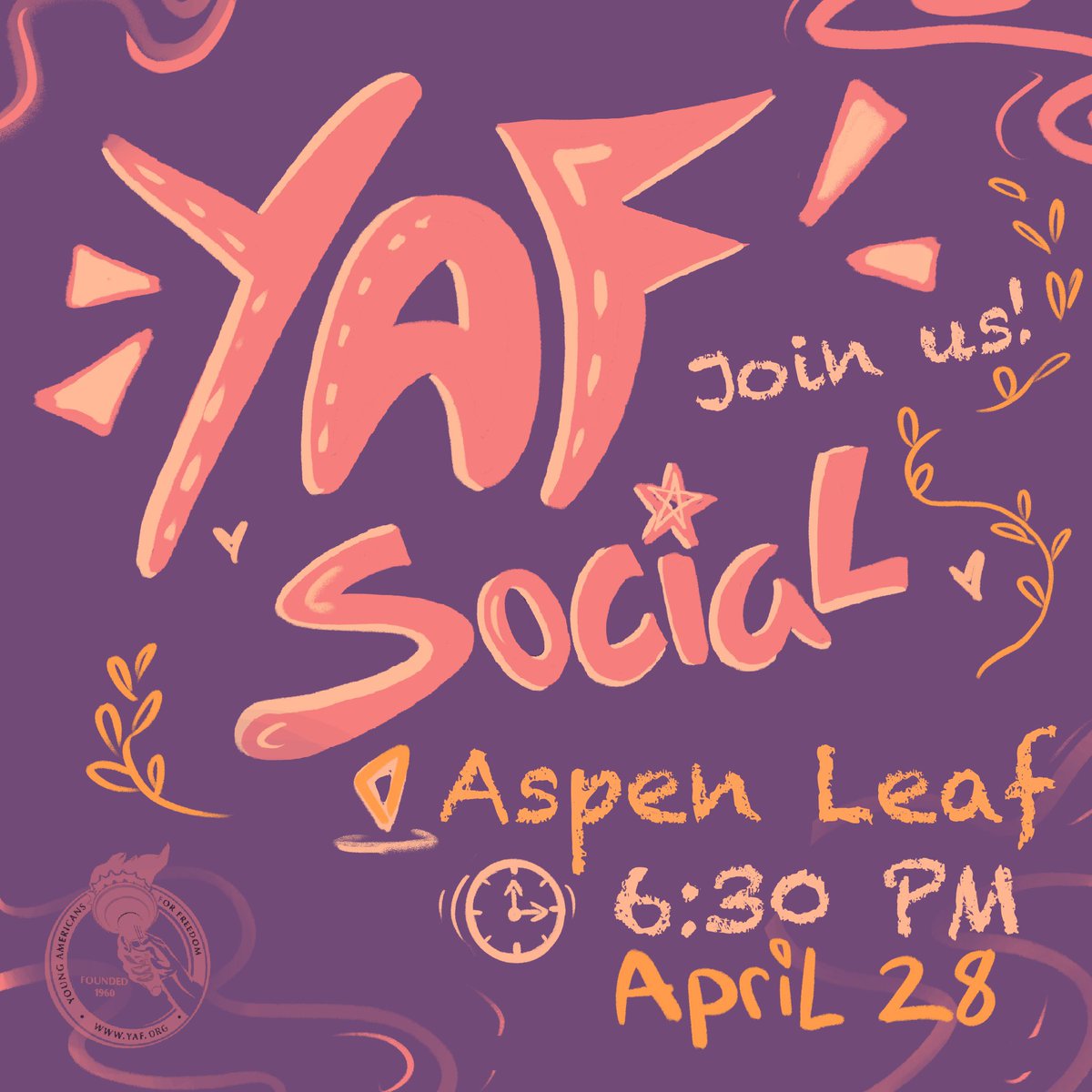 Iowa_YAF's tweet image. Join us for YAF’s social to celebrate our two successful speaking events! 💕⭐️
6:30 pm// Aspen Leaf// April 28