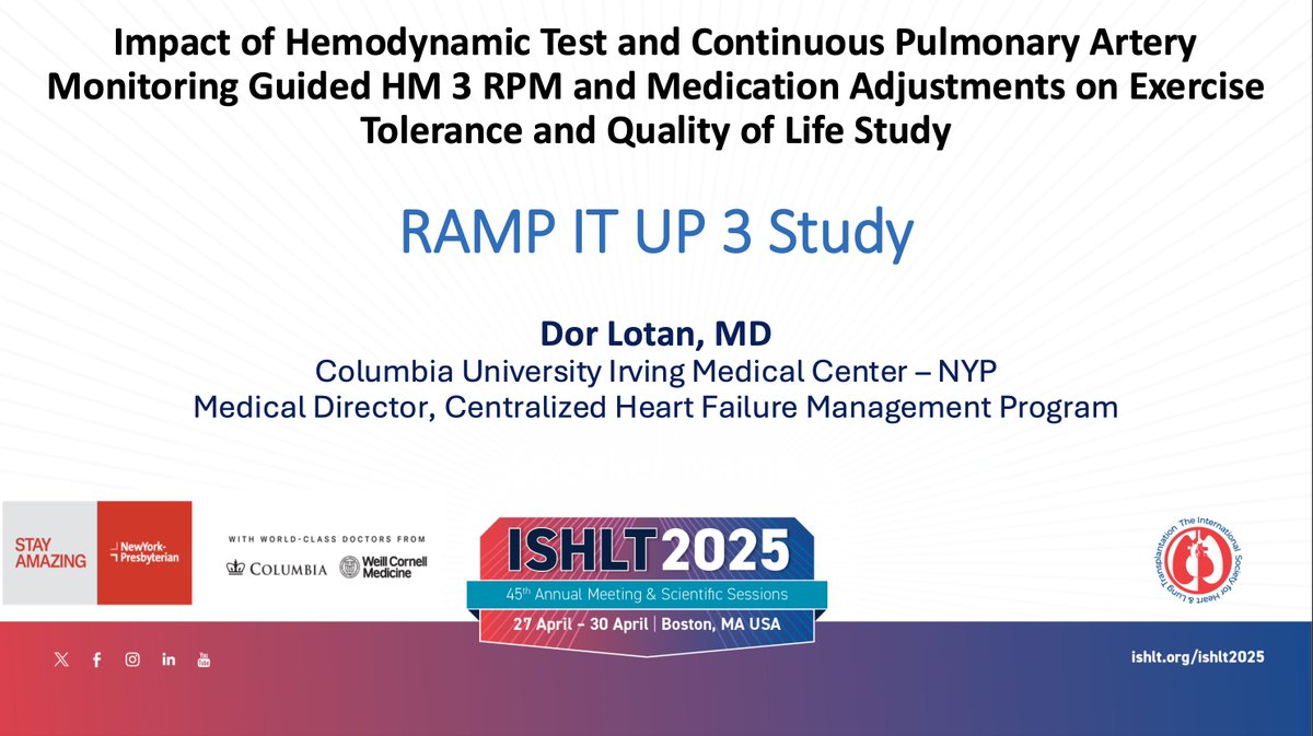 Darshan H Brahmbhatt (@doctor_darshan) on Twitter photo We start the Implementation Science session on Improving LVAD patient care with <a href="/dor_lotan/">Dor Lotan, MD</a> presenting the preliminary results of the RAMP IT UP 3 study
#ISHLT2025 We start the Implementation Science session on Improving LVAD patient care with <a href="/dor_lotan/">Dor Lotan, MD</a> presenting the preliminary results of the RAMP IT UP 3 study
#ISHLT2025