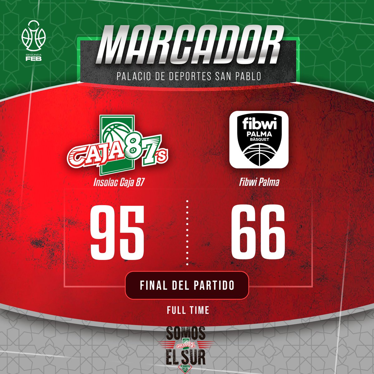 🏀 ¡FINAL EN SEVILLA! Ganamos el primer partido del playoff ante <a href="/BahiaSanAgustin/">Fibwi Mallorca Bàsquet Palma</a> con gran actuación coral. 

Nos llevamos renta de 29 puntos para la vuelta la semana que viene en Palma. 

¡Gracias por el apoyo, cajistas! 💚❤️

#⃣ 95-66

#SomosElSur #SomosDePlayoff <a href="/IMDSevilla/">IMD Sevilla</a>